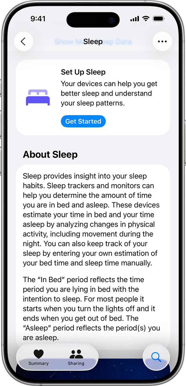 Apple Health app Set Up Sleep screen with Sleep Schedule options