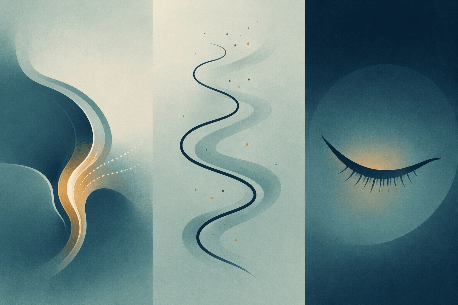 Abstract medical illustration of an airway shape, restless movement line, and drooping eyelid