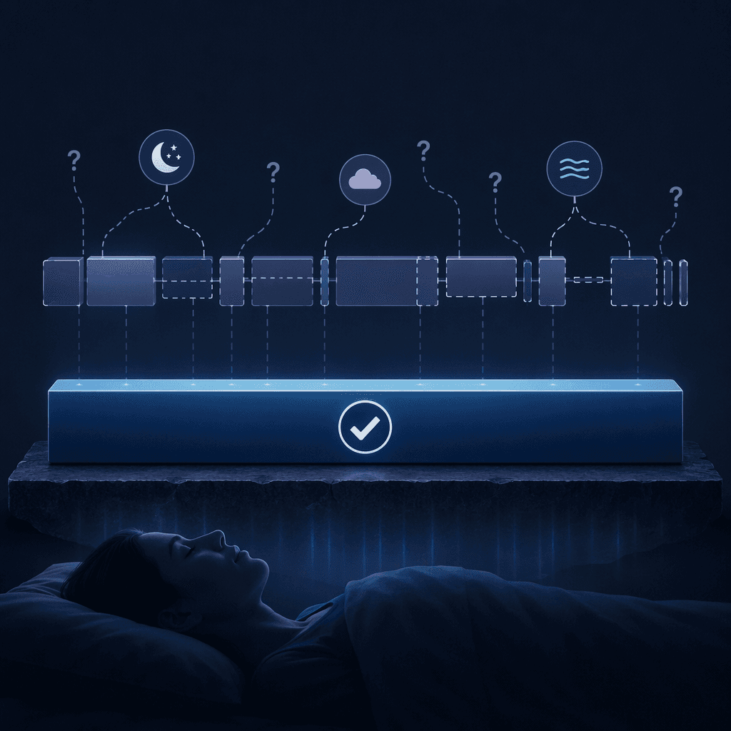 An illustration of reliable sleep/wake detection contrasted with less reliable sleep stage classification.
