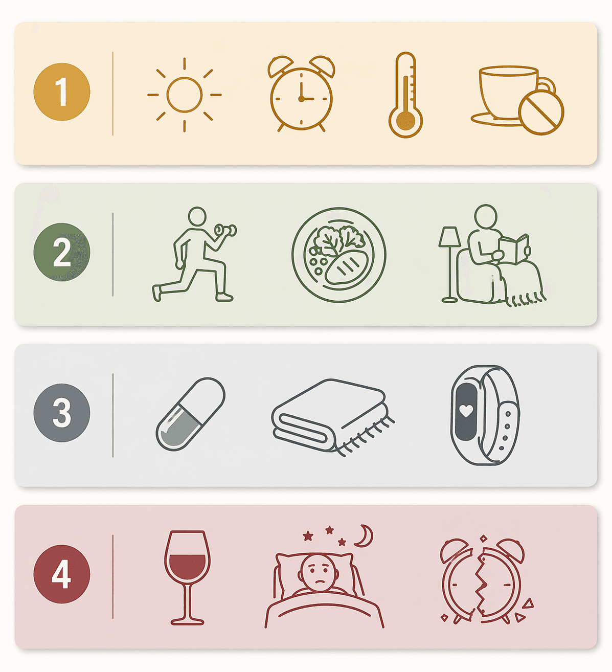 Four evidence tiers for sleep practices, from strong evidence to contradicted advice
