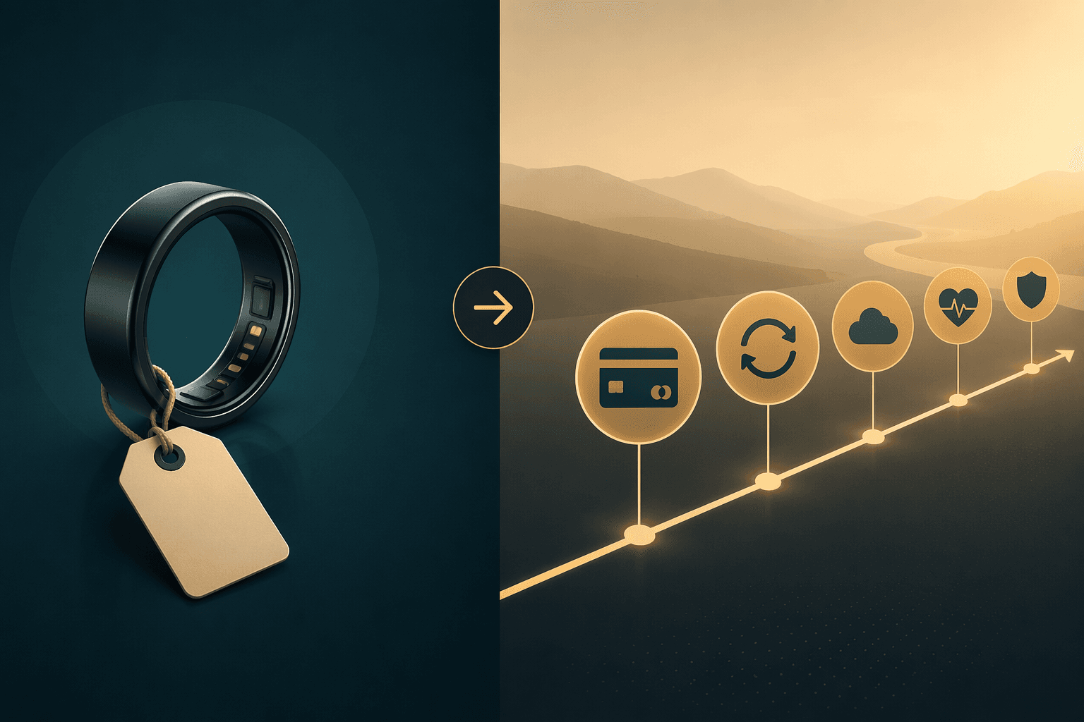 A wearable device price tag contrasted with recurring payments over time