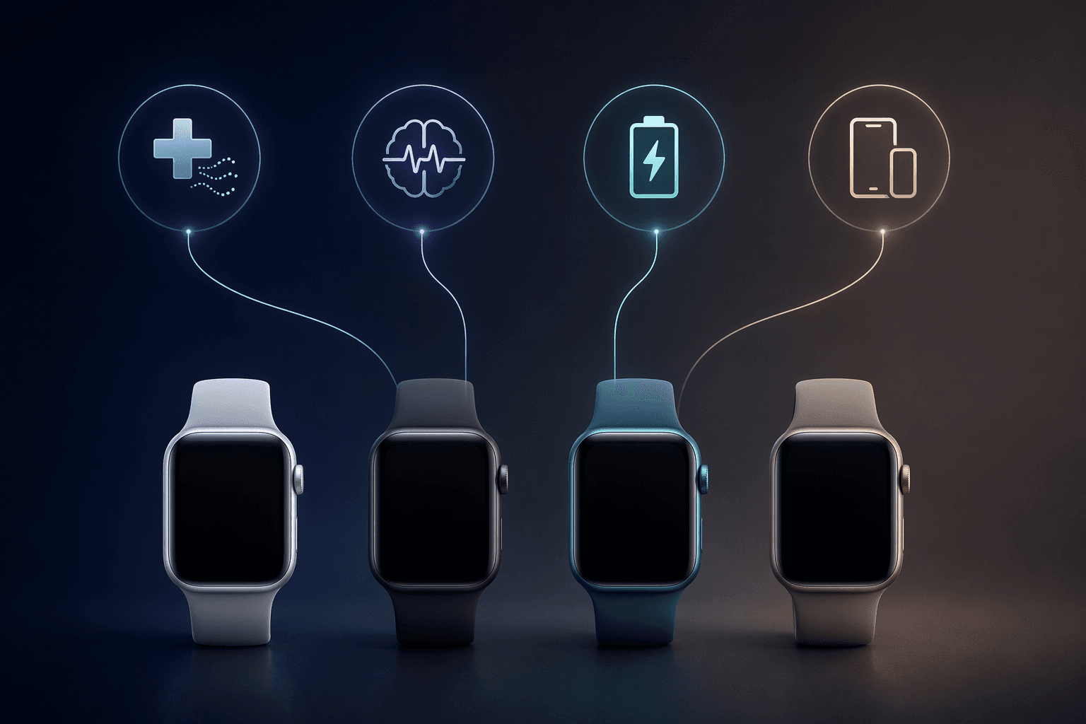 Minimal smartwatch decision matrix showing medical, sleep-stage, battery, and phone-connection priorities
