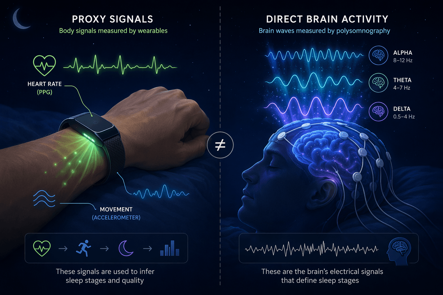 A comparison between wrist-tracker light and motion signals and EEG brainwave lines