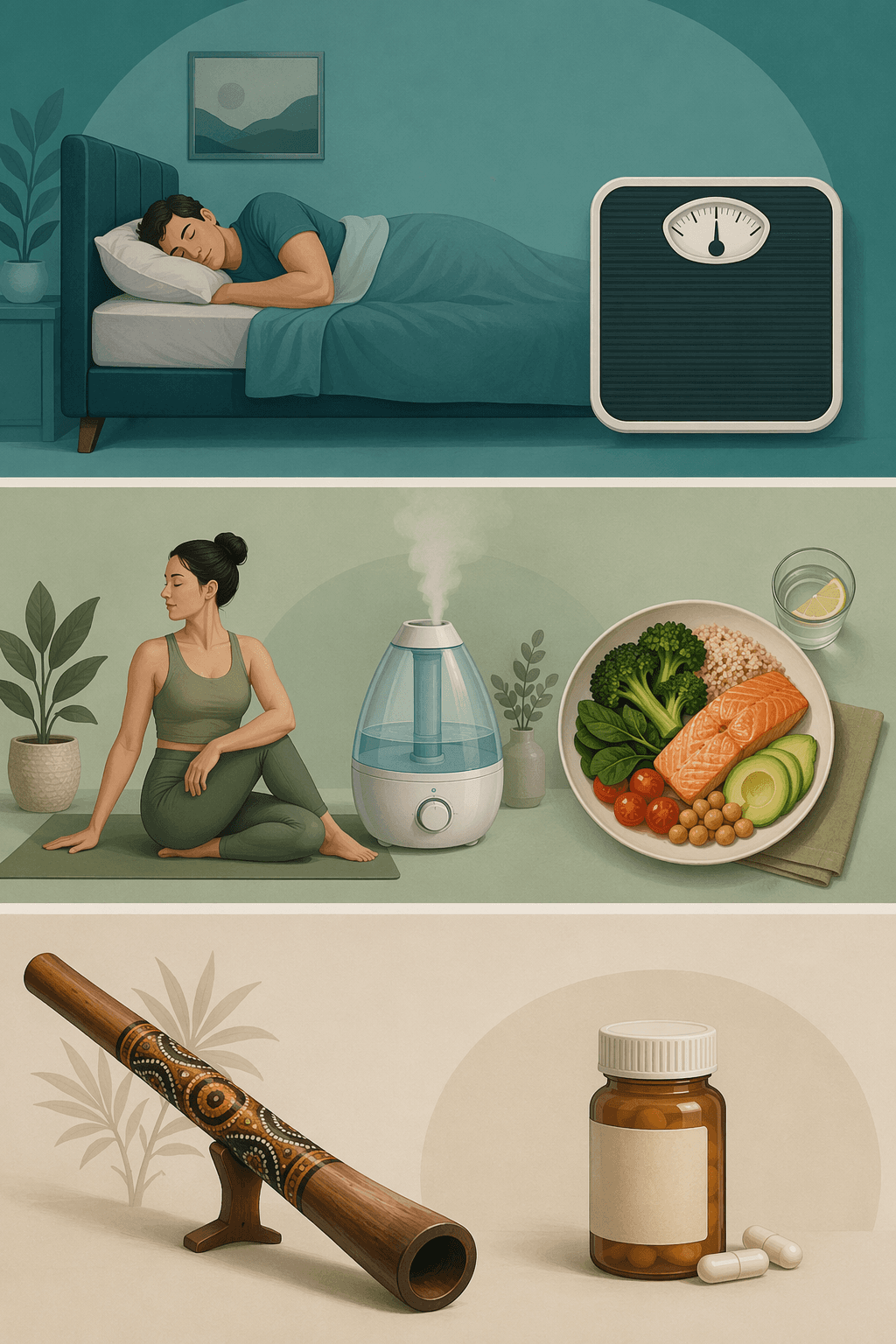 Three tiers of sleep apnea home remedies showing stronger interventions at the top and comfort-focused or limited-evidence options below
