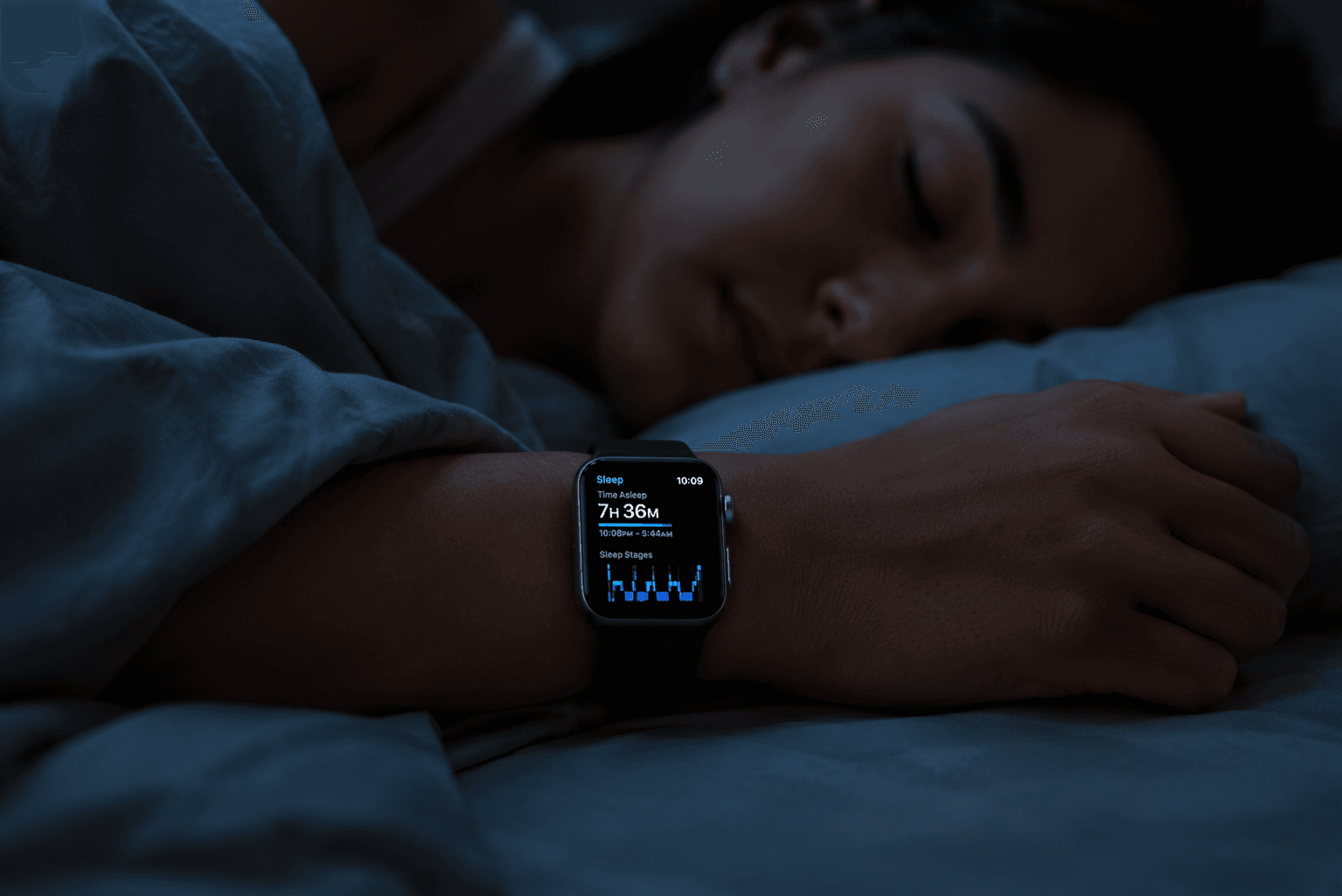 Apple Watch worn overnight in bed for sleep tracking