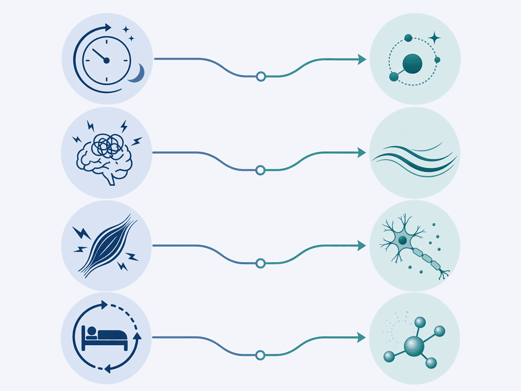 Decision matrix matching four sleep bottlenecks to melatonin, L-theanine, magnesium, and glycine