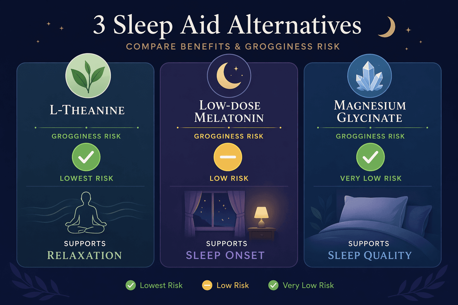 Three sleep aid alternatives compared by grogginess risk.