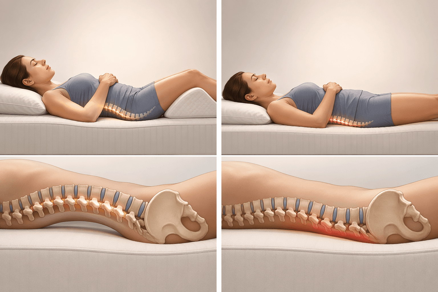 Anatomical comparison of back sleeping with a knee pillow preserving the lumbar curve versus no knee pillow flattening the lower back