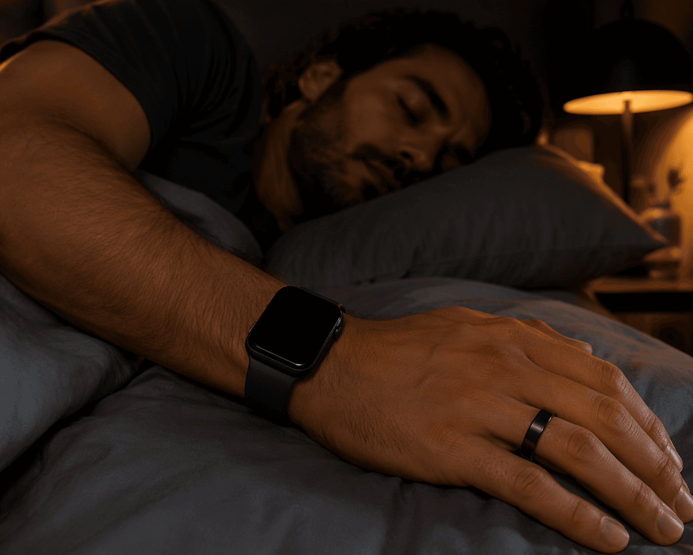 Apple Watch and smart ring worn in bed at night