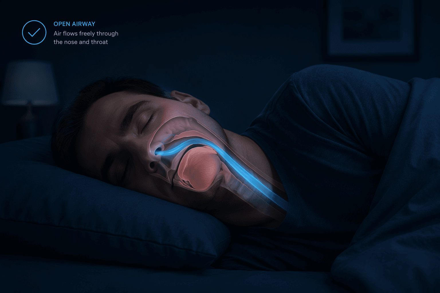 Person sleeping on their side with an open airway highlighted