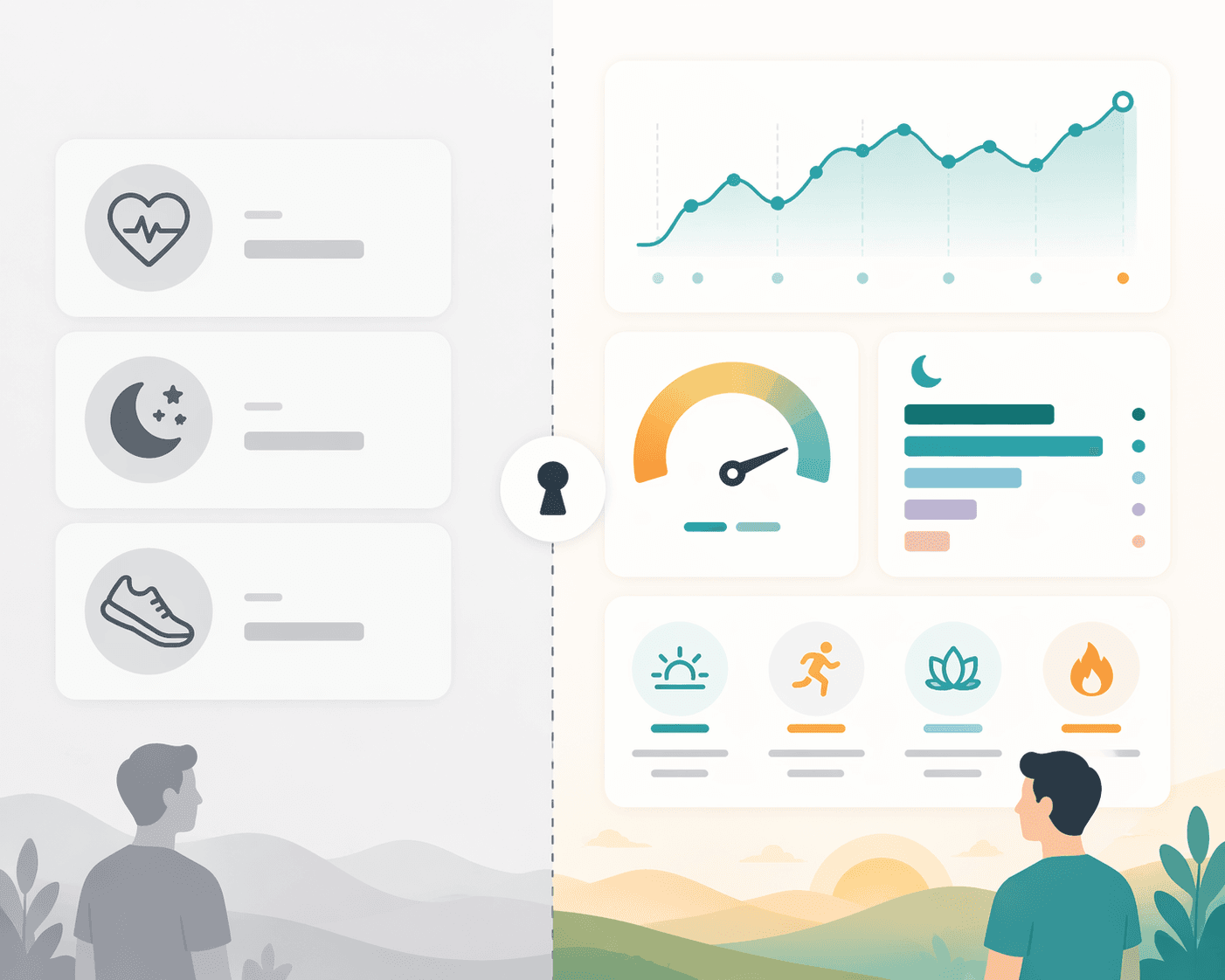 Basic wearable metrics separated from premium analytics by a paywall line