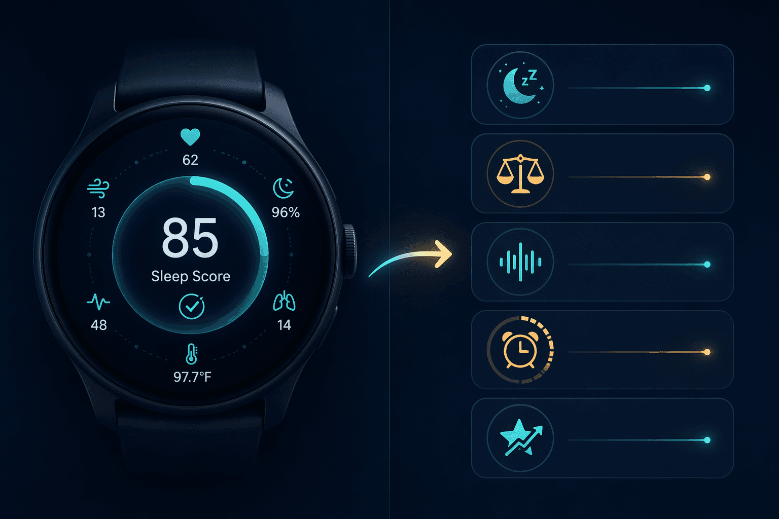 Split comparison illustration showing native Sleep Score on one side and five sleep-tracking feature gaps on the other