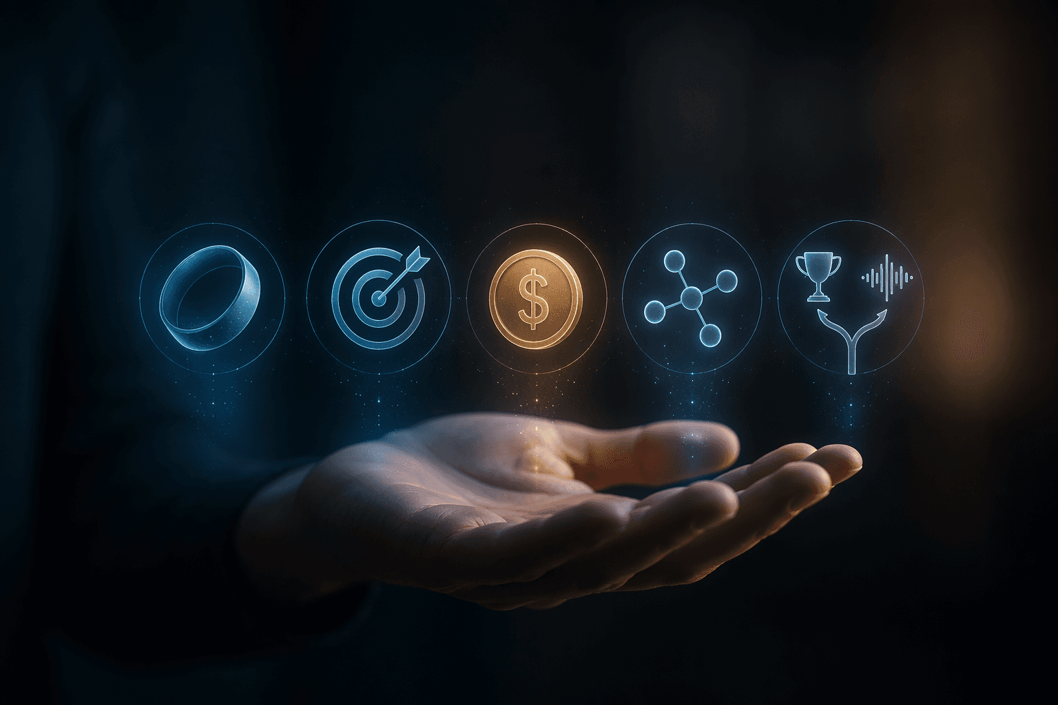 Five icons representing comfort, accuracy, cost, ecosystem, and data style