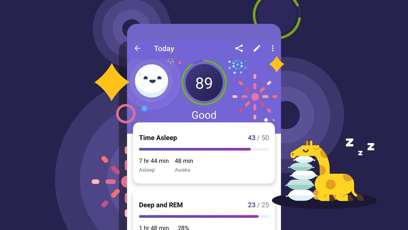 Person resting in bed with a Fitbit device on their wrist, with a soft blue-toned bedroom background referencing the Fitbit sleep profile feature