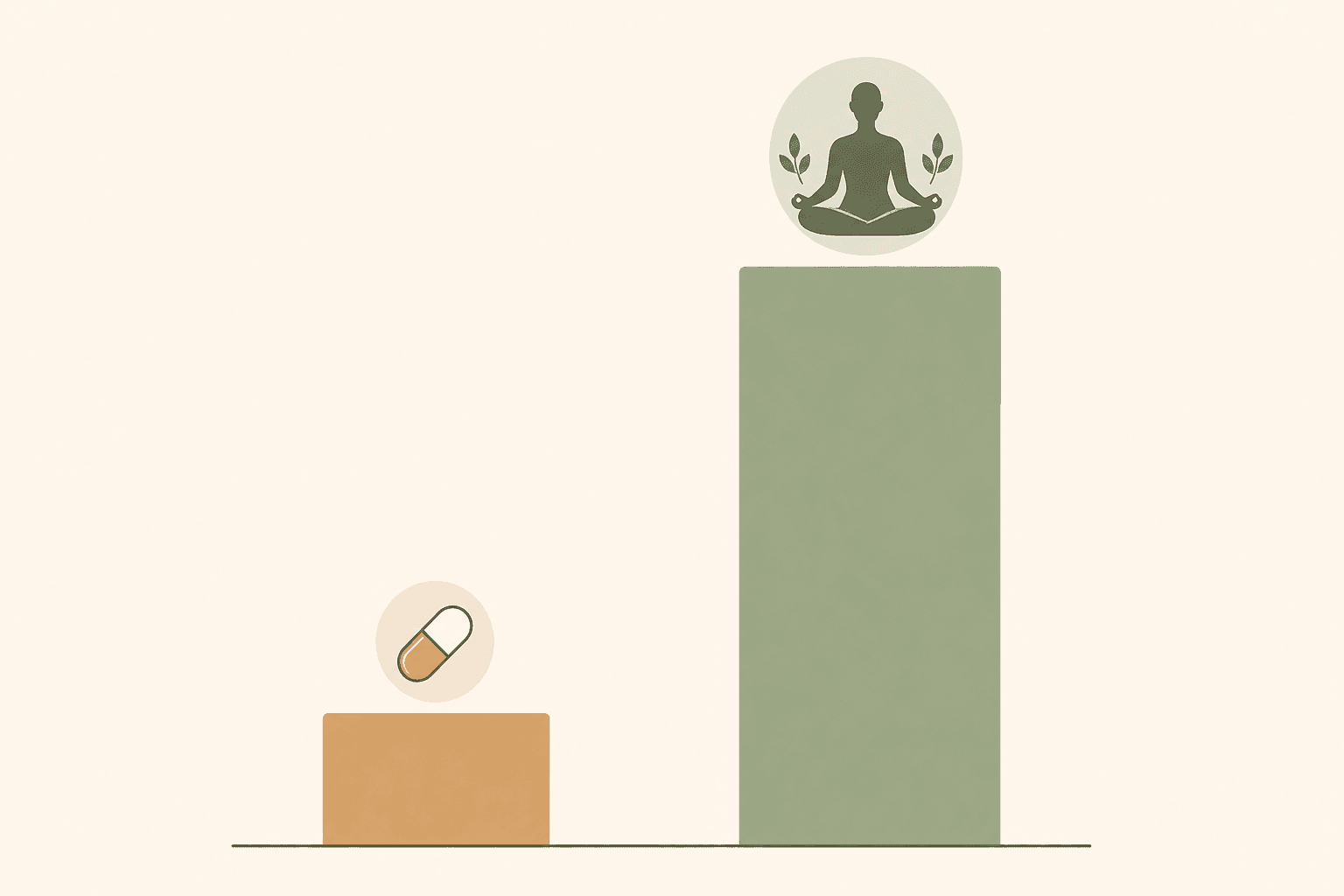 A minimal bar chart comparing a short bar representing magnesium supplement effect size against a tall bar representing CBT-I effect size, with the CBT-I bar approximately six times taller.