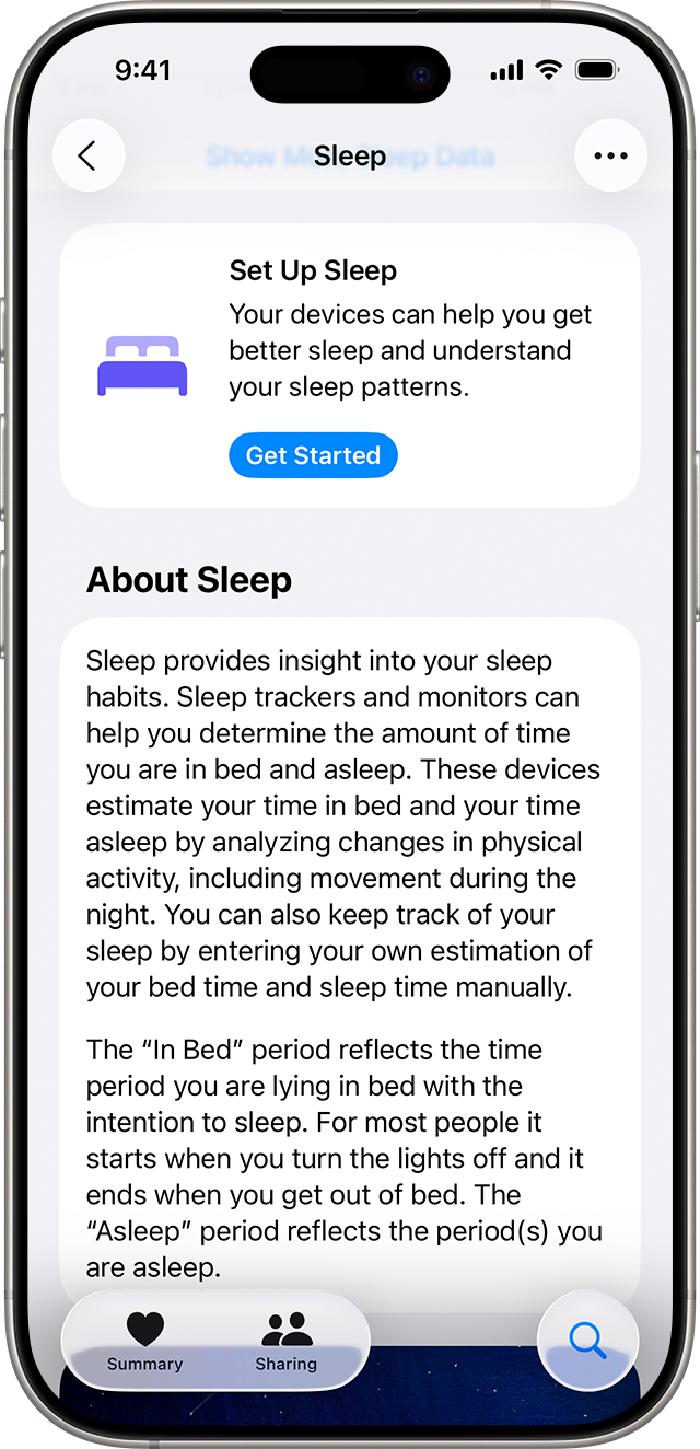 Apple Health app Set Up Sleep screen with Sleep Schedule options