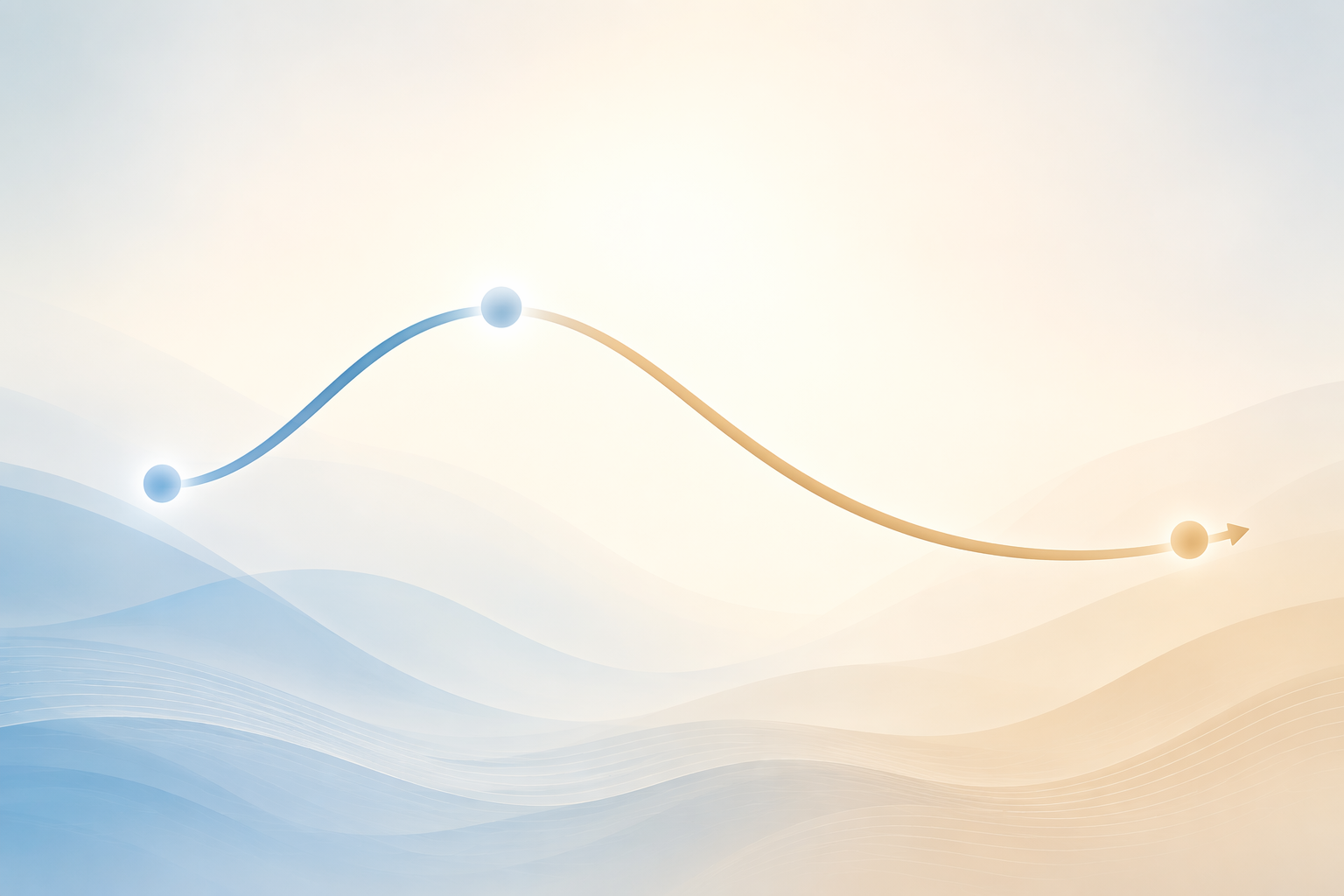 Abstract blue and sand wave pattern showing a shorter inhale curve followed by a longer exhale curve