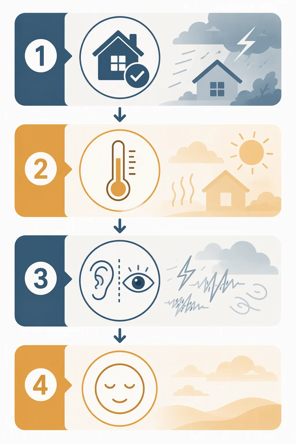 Flow diagram showing safety, temperature, sensory disruption, and anxiety in order