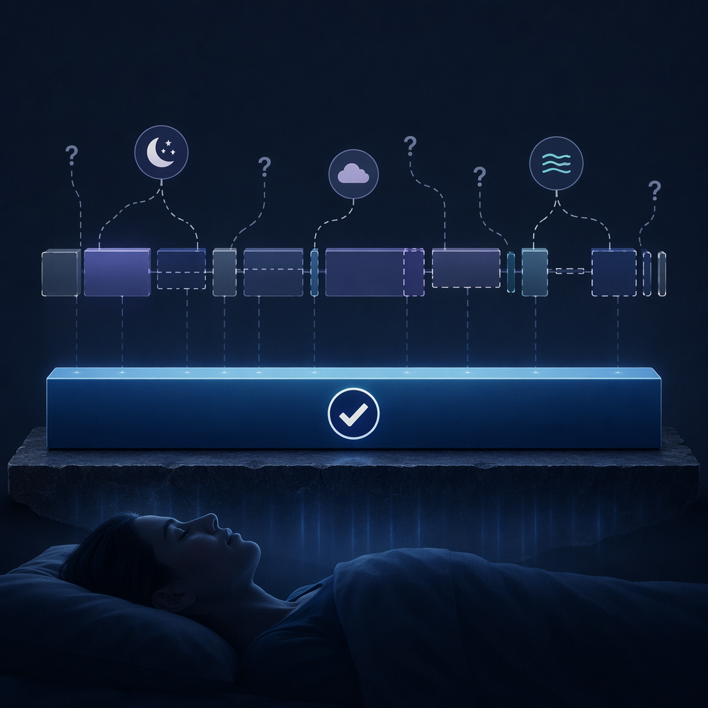 An illustration of reliable sleep/wake detection contrasted with less reliable sleep stage classification.