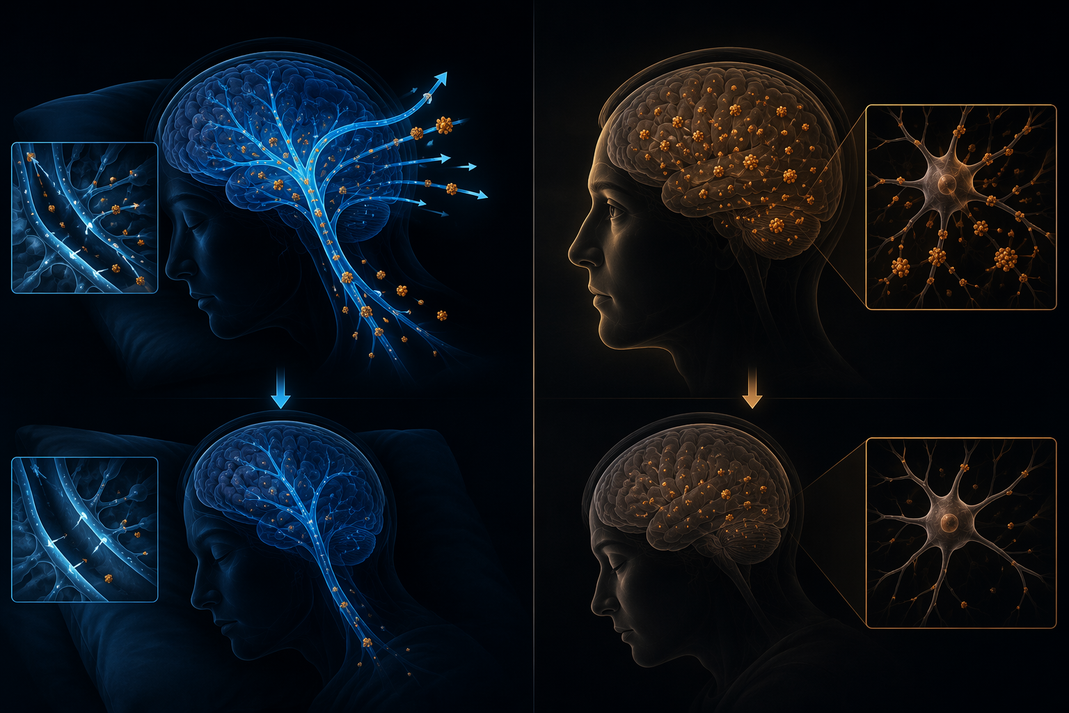 Side-by-side comparison of a sleep clearance model and a wake-related production model for brain proteins