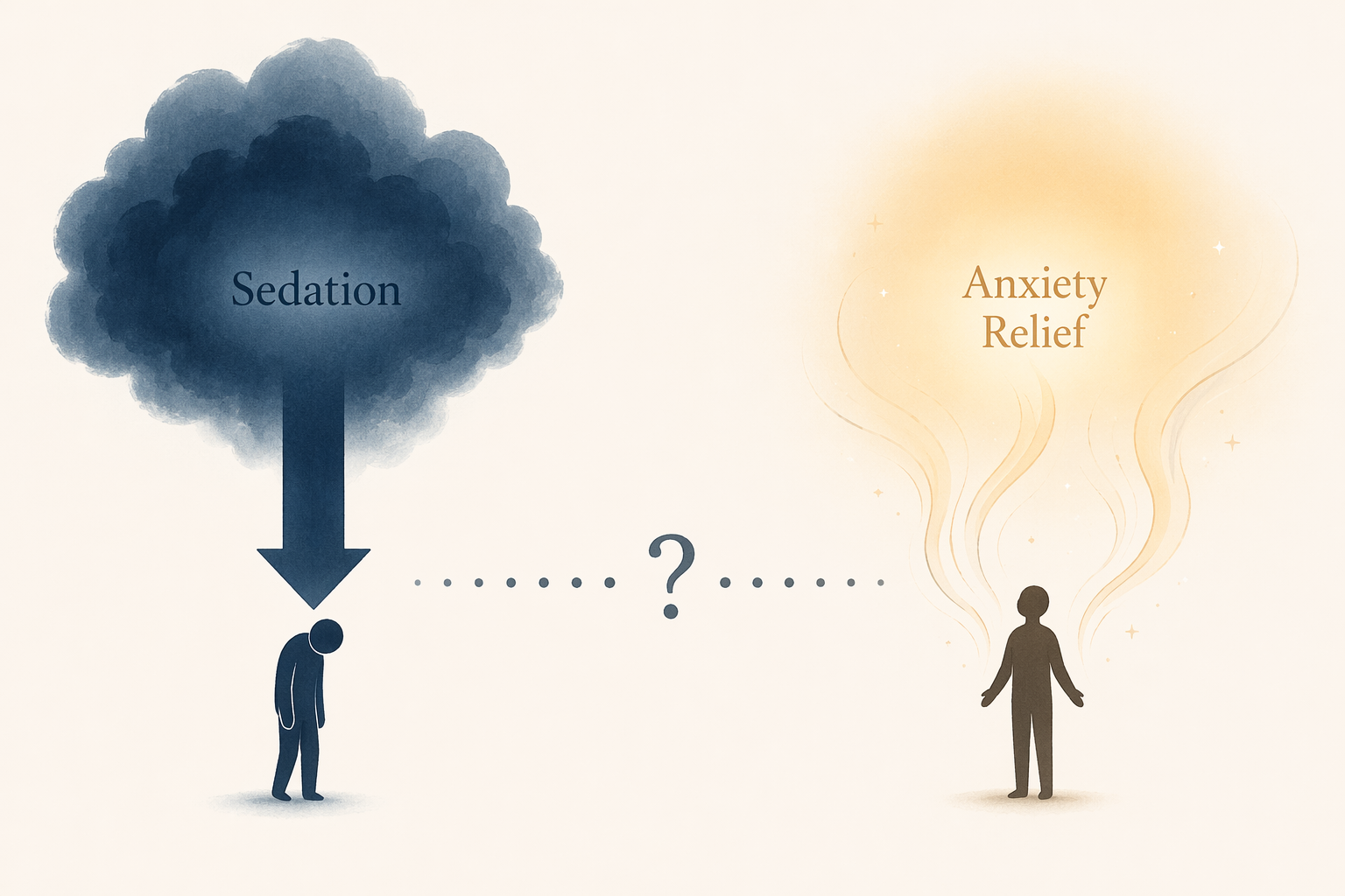 Diagram contrasting sedation with anxiety relief as two different pathways