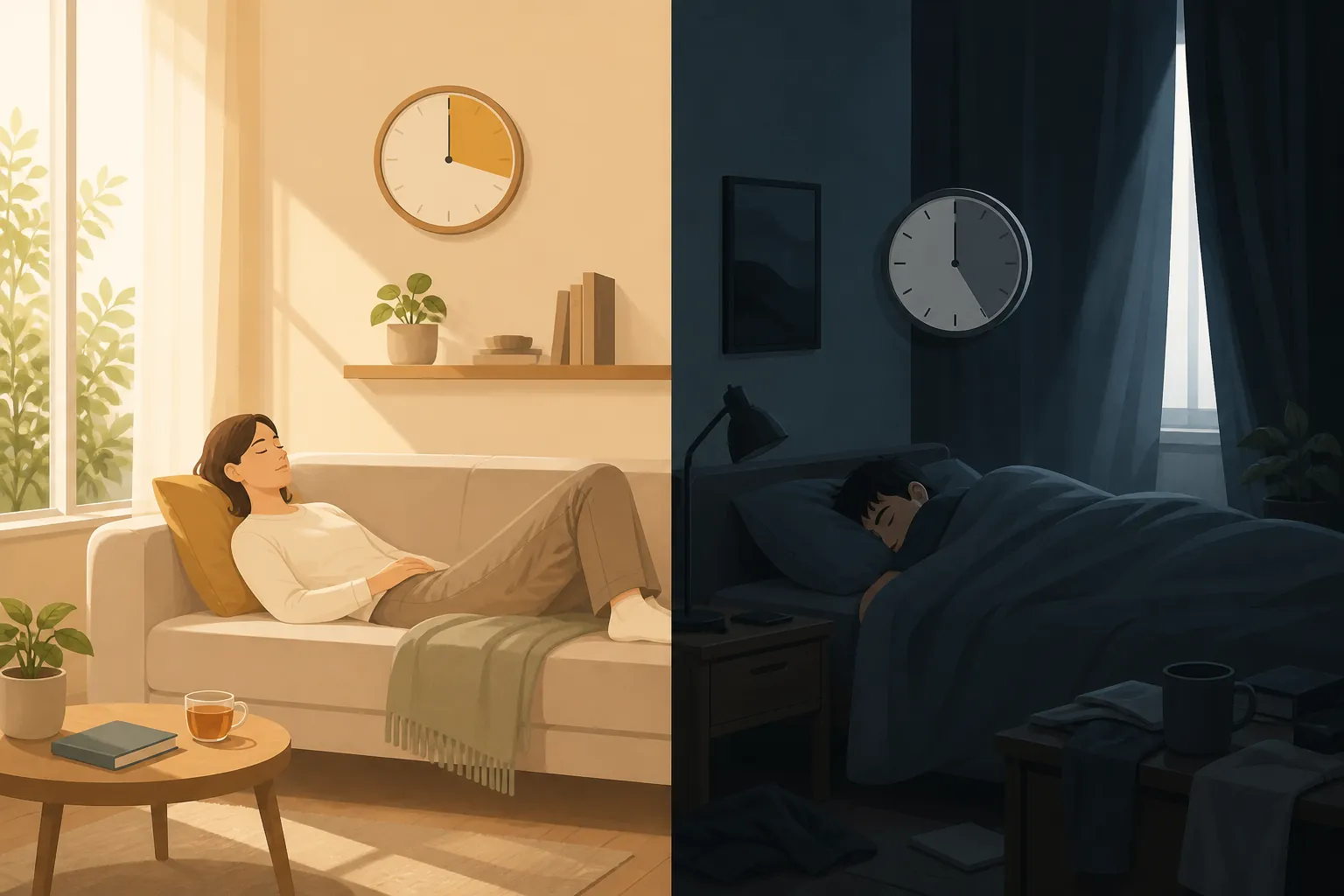 A comparison between a brief daytime nap and sleeping late into the morning