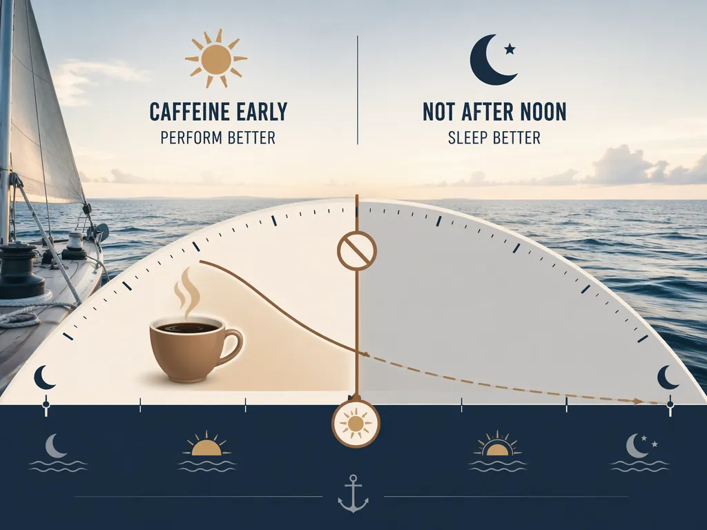 A 24-hour ocean timeline showing coffee before noon and fading caffeine through the afternoon