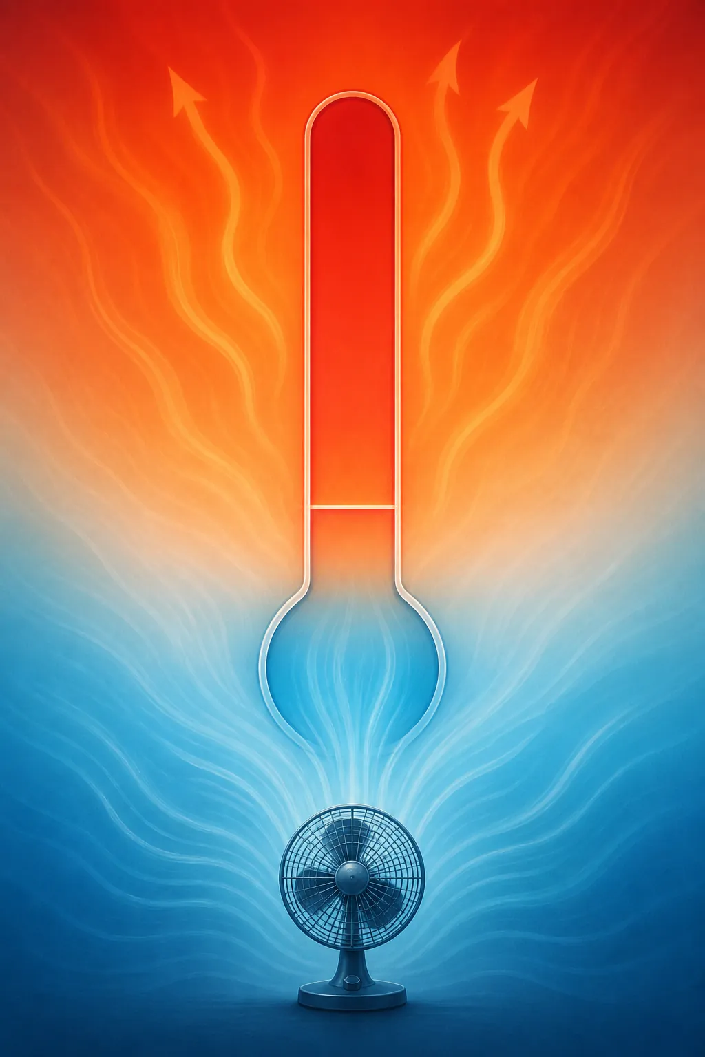 Thermometer and desk fan illustration showing cool airflow turning into warm danger-zone air