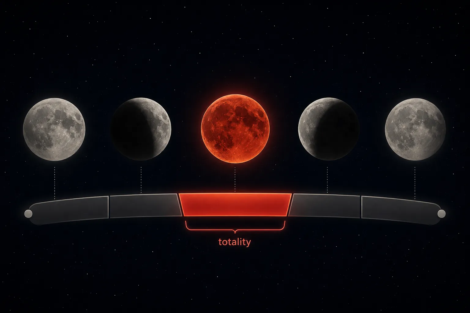 Timeline of a lunar eclipse with totality highlighted in red