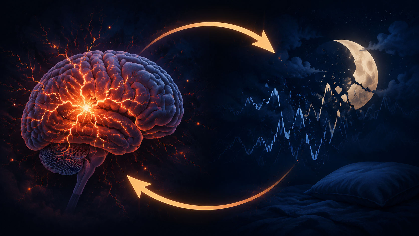 Illustration of a bidirectional cycle between seizure activity in the brain and fragmented sleep