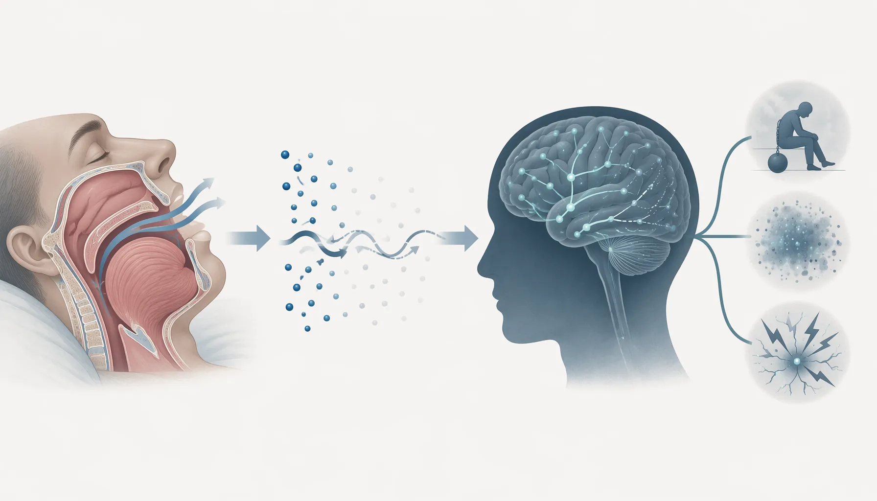 A blocked airway leading to reduced oxygen and fragmented brain signaling linked to mood disturbance, cognitive fog, and heightened pain