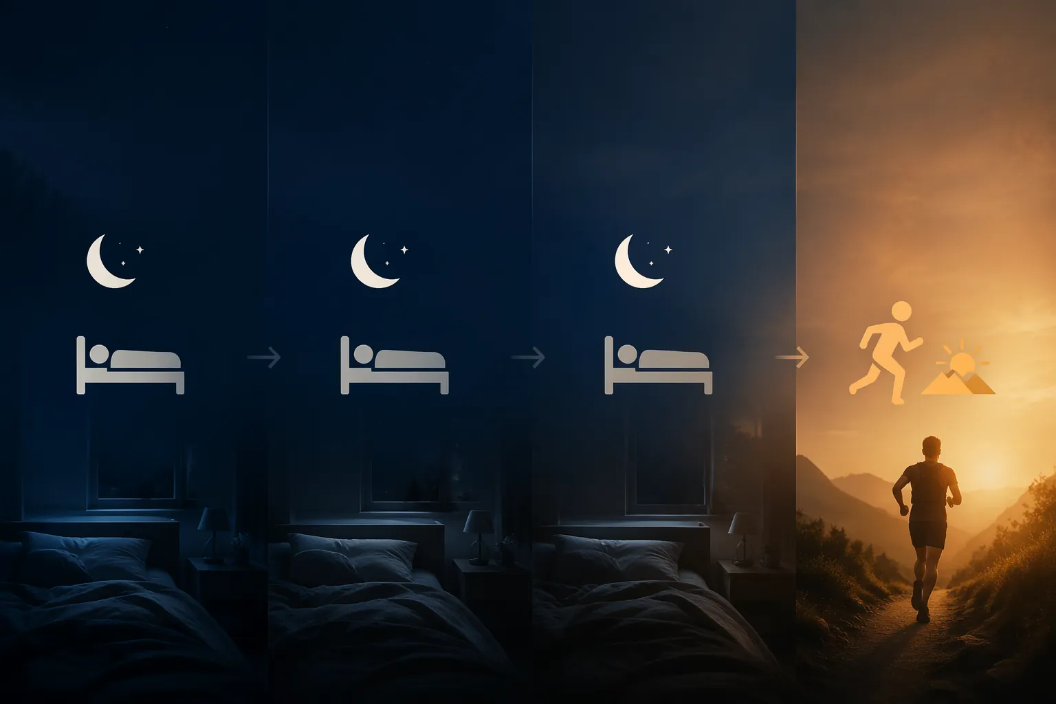 Three evening sleep preparation scenes leading toward race morning
