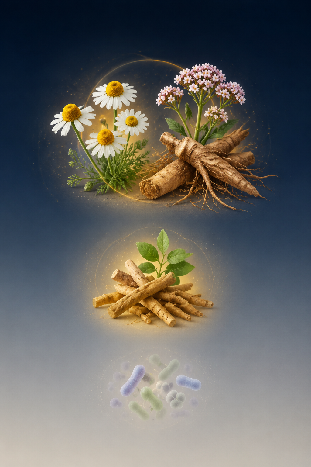 Chamomile, valerian, ashwagandha, and probiotic forms arranged by strength of sleep evidence