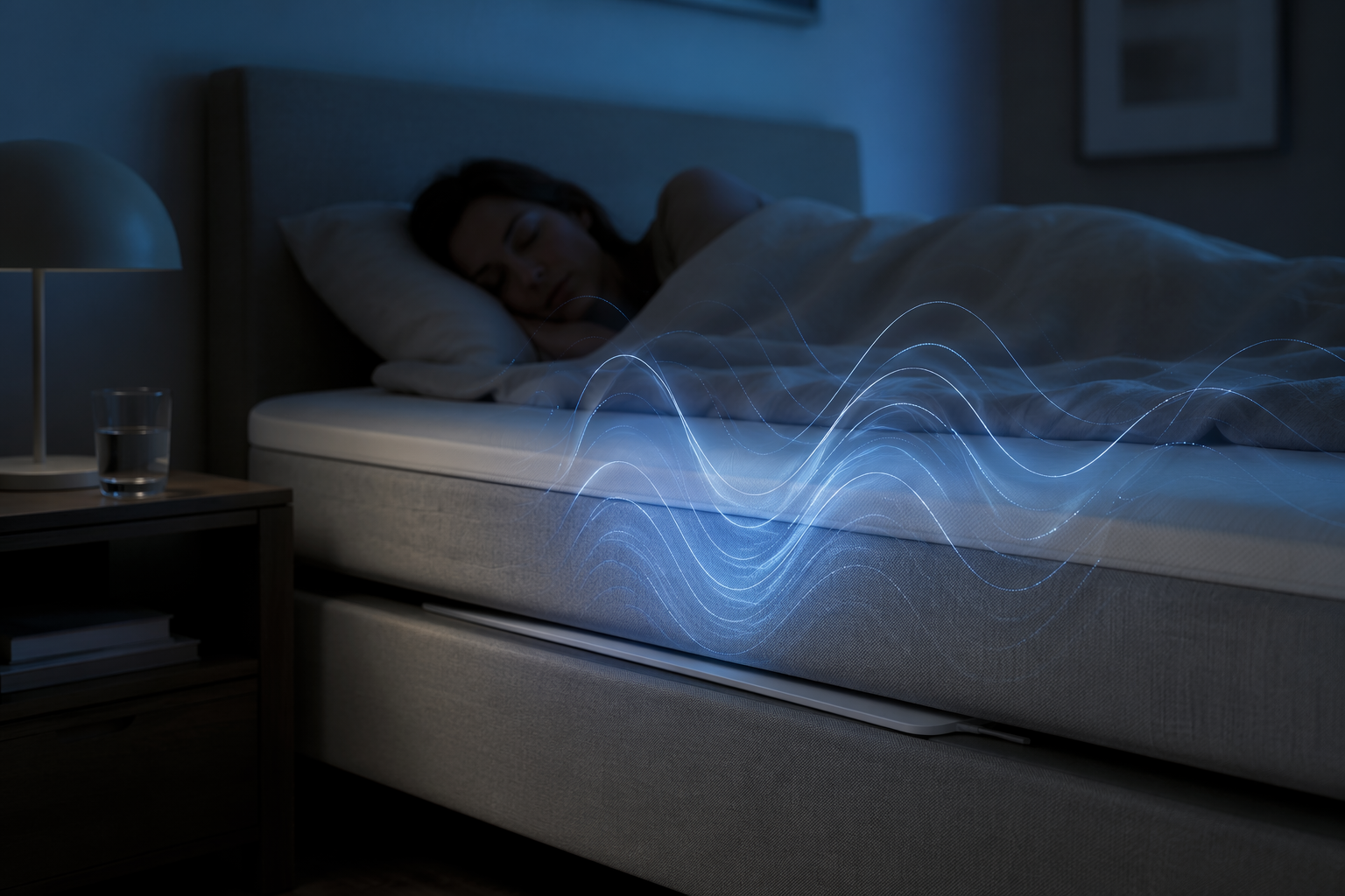 Slim under-mattress sensor pad detecting breath and movement through a mattress