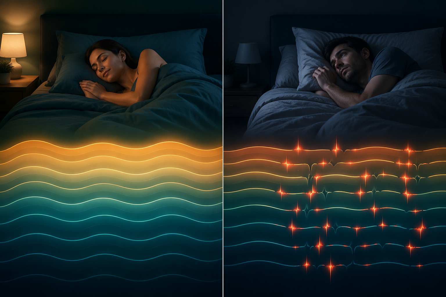Comparison of smooth restorative sleep waves and broken sleep waves interrupted by micro-awakenings