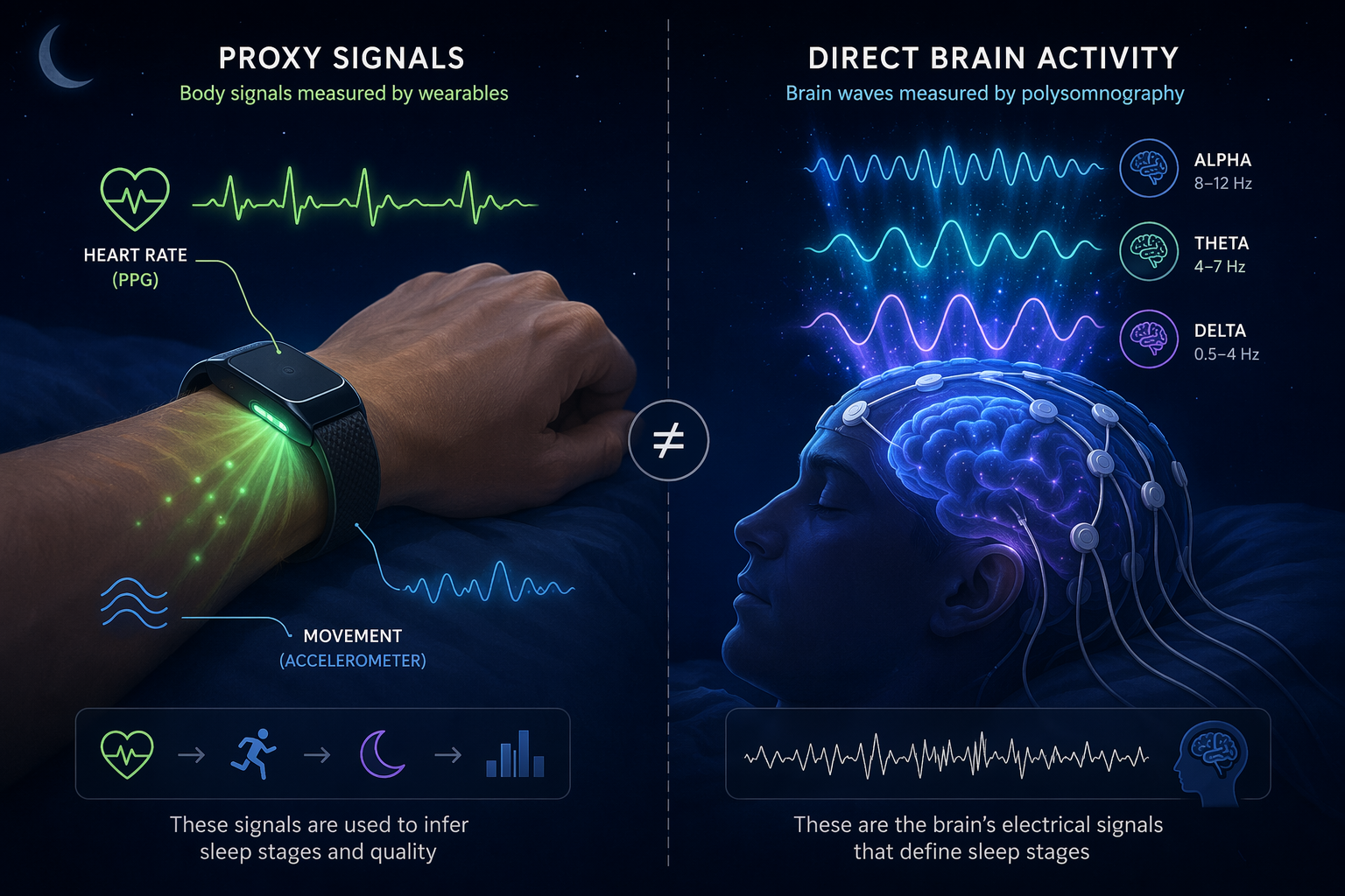 A comparison between wrist-tracker light and motion signals and EEG brainwave lines