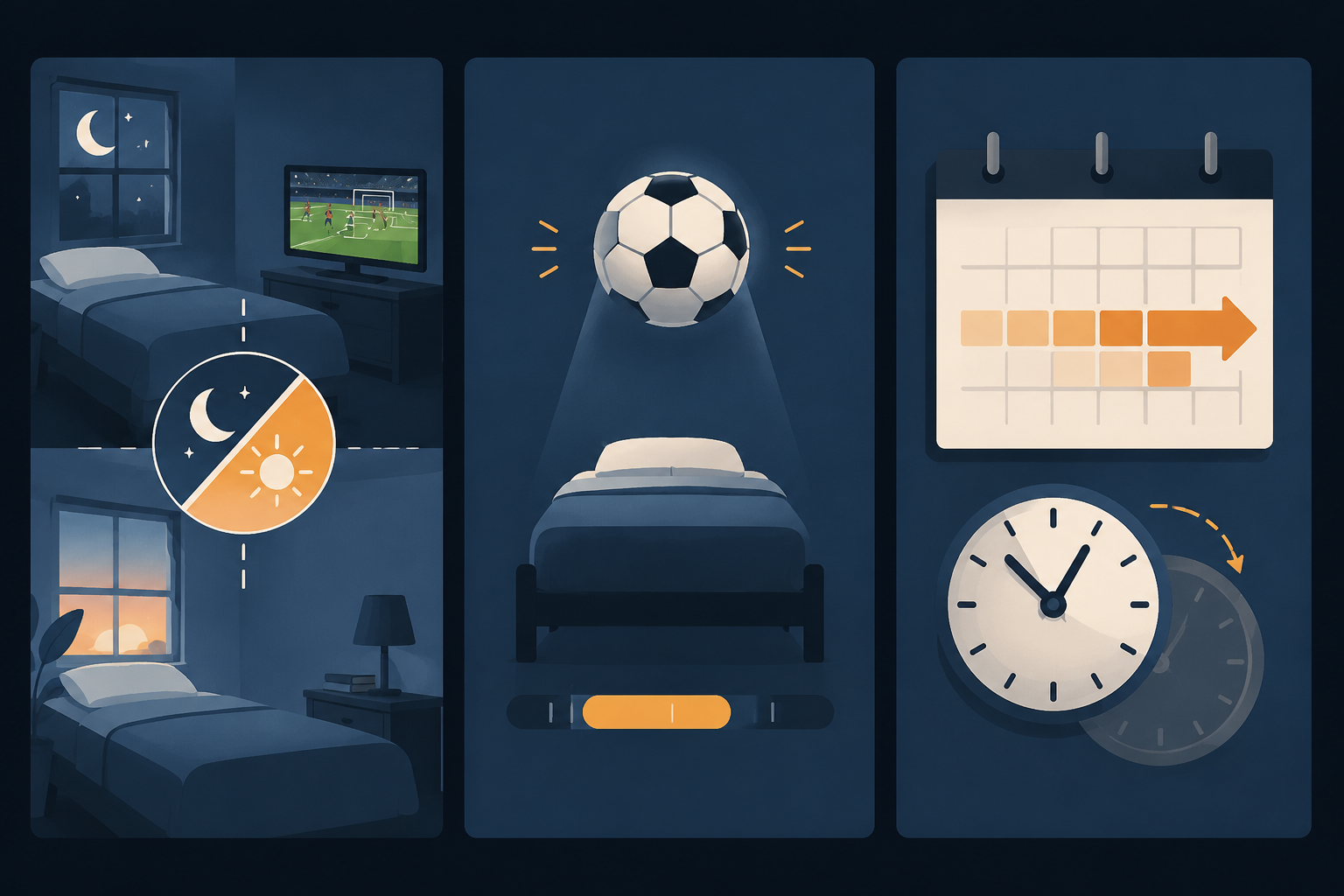 Three sleep-planning options for World Cup viewing: split sleep, compressed sleep, and schedule shifting
