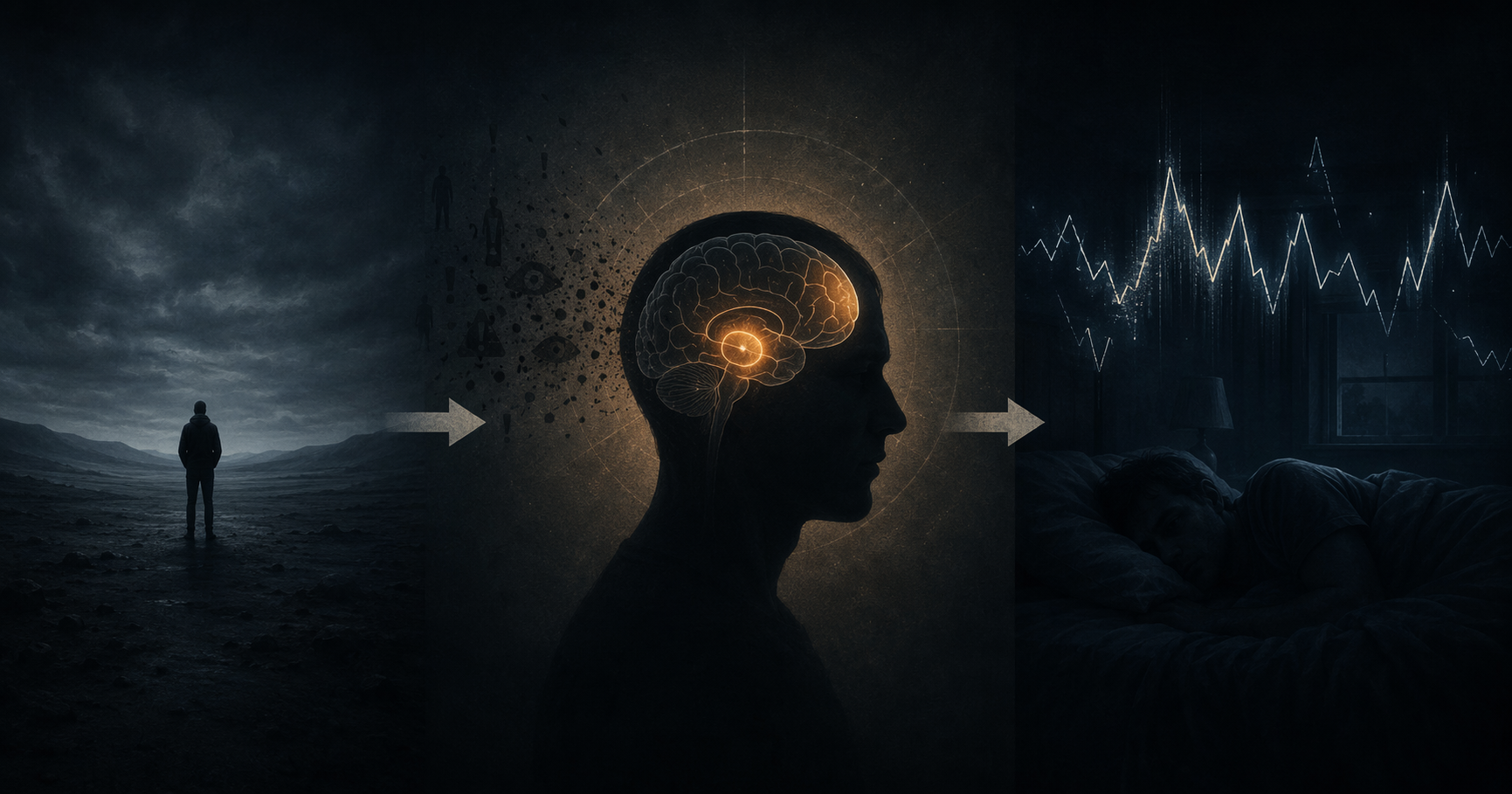 Conceptual pathway from social disconnection to hypervigilance activation to fragmented sleep