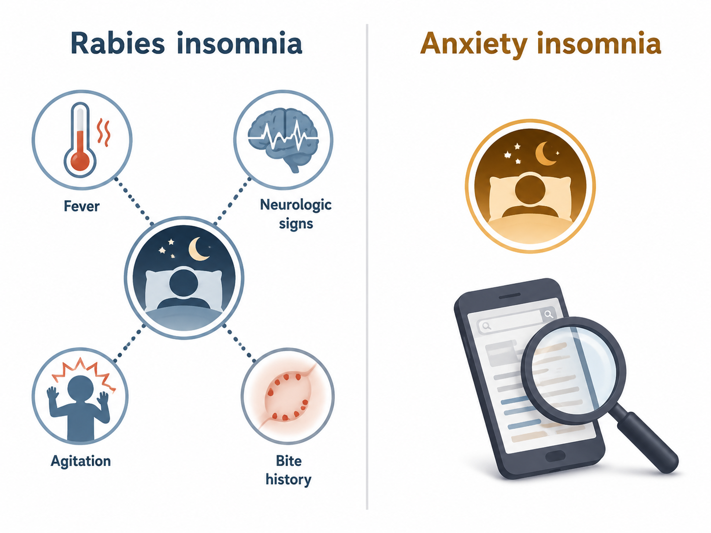 Side-by-side comparison of rabies insomnia within a symptom cluster and anxiety-driven insomnia with compulsive checking
