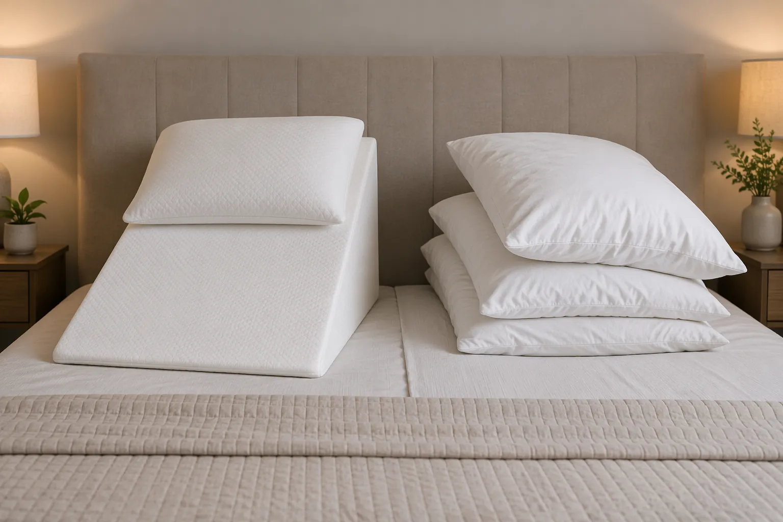 Comparison of a firm wedge pillow and uneven stacked pillows for sleeping elevated