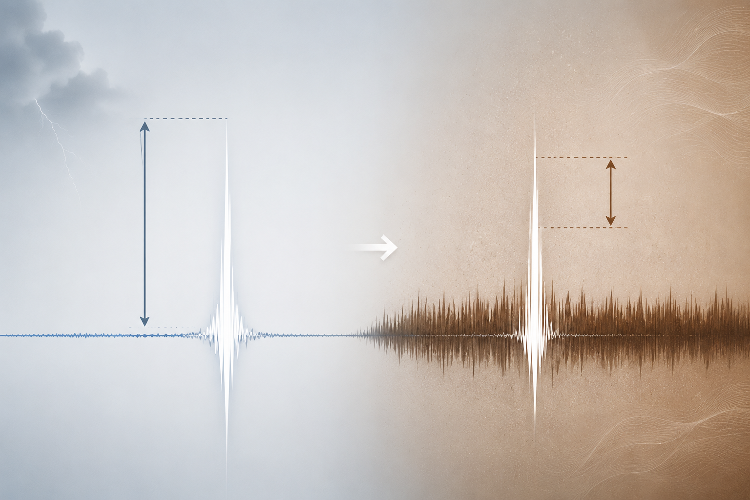 Illustration comparing a sharp sound spike against a quiet background with the same spike against a higher ambient sound floor