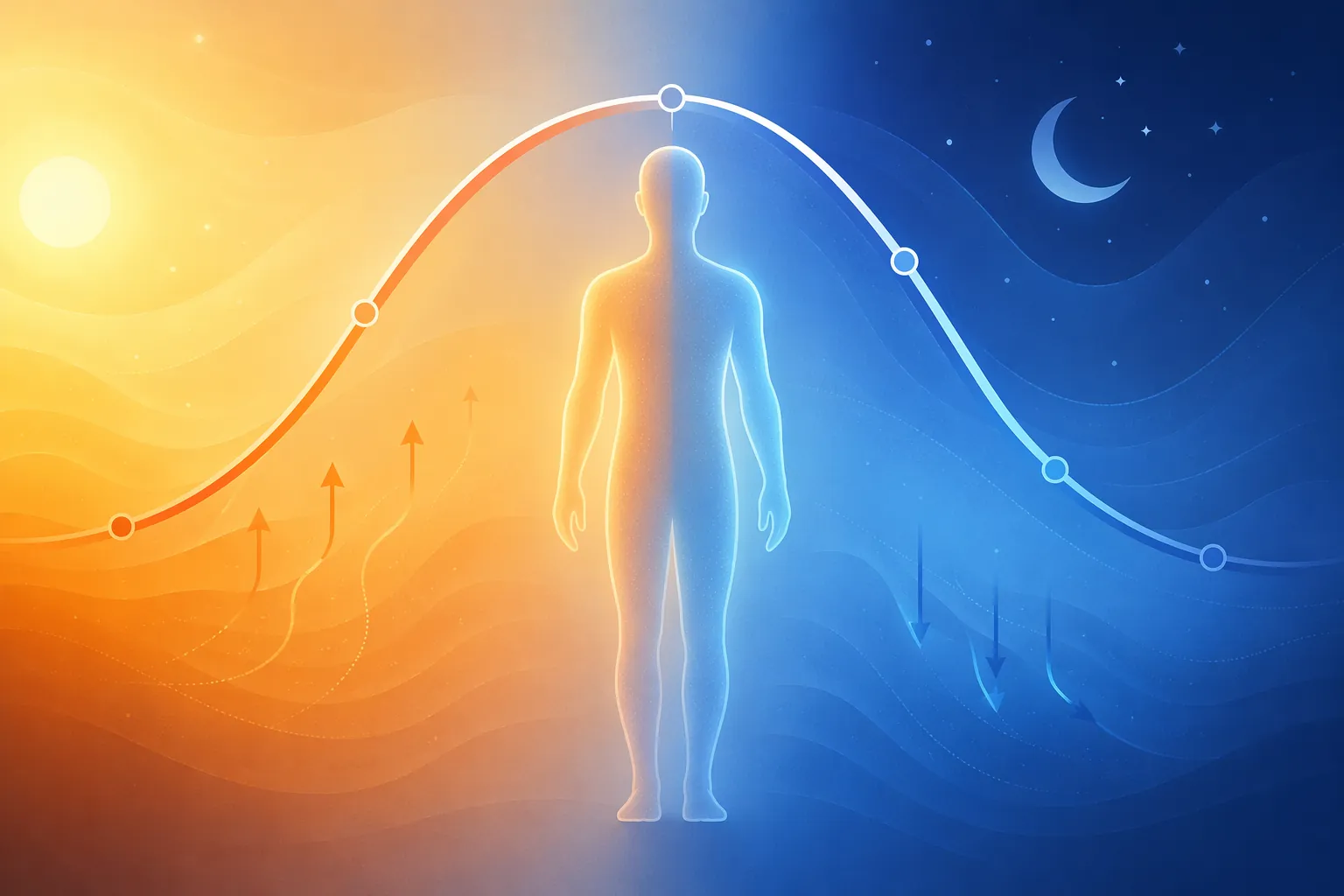 Illustration of warm bath timing and body temperature cooling before sleep