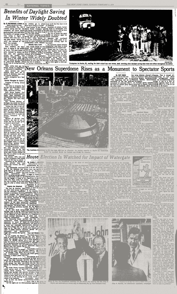Scanned 1974 New York Times page about doubts over daylight saving time in winter