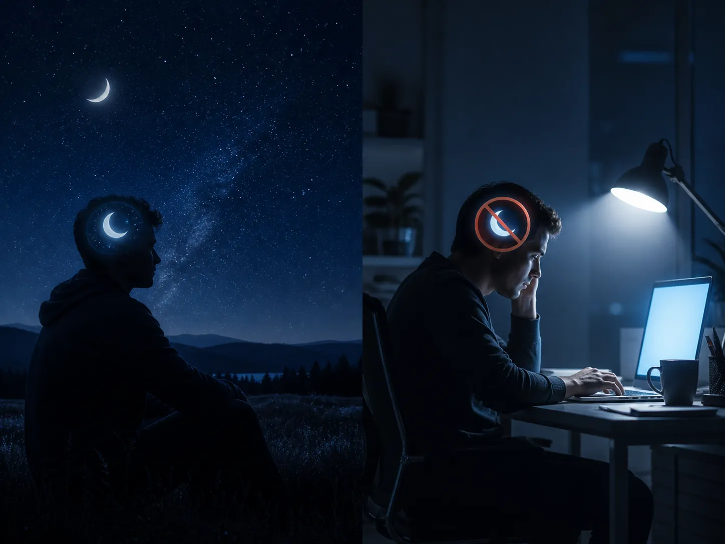Comparison of dark starry viewing conditions and harsh bright office light