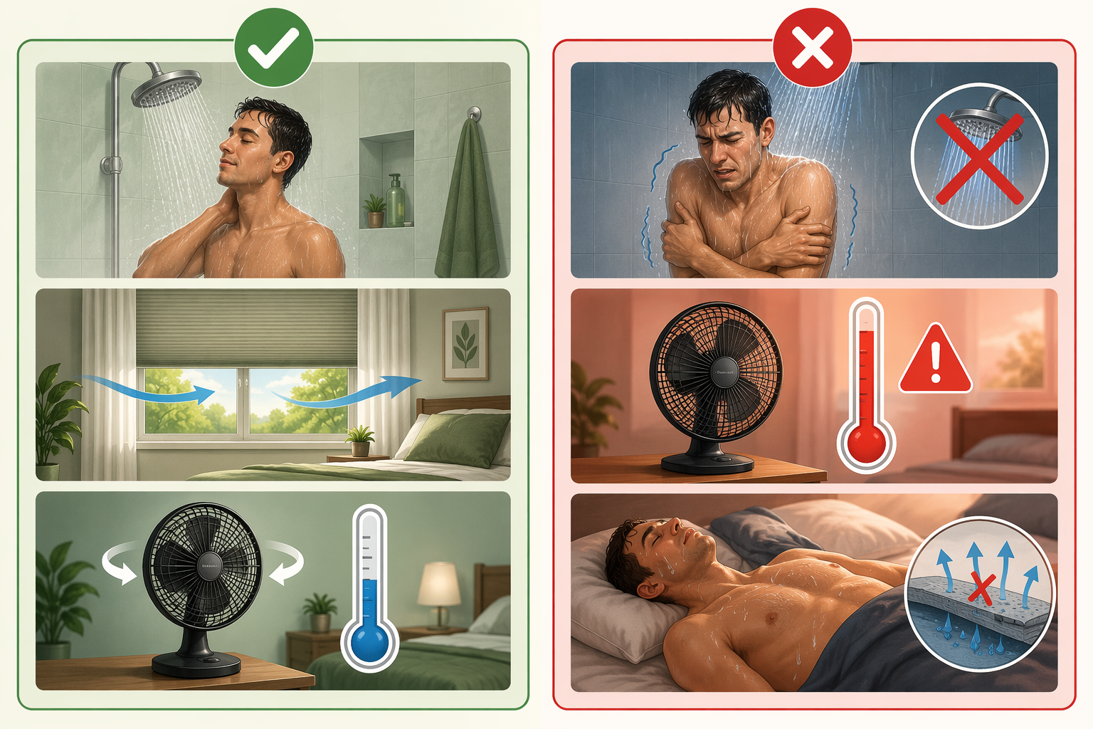 Comparison of effective and counterproductive cooling strategies for hot weather sleep