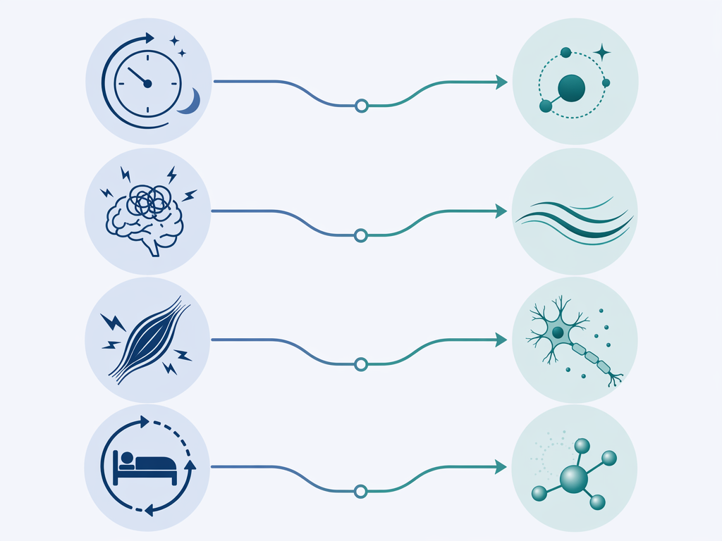 Decision matrix matching four sleep bottlenecks to melatonin, L-theanine, magnesium, and glycine