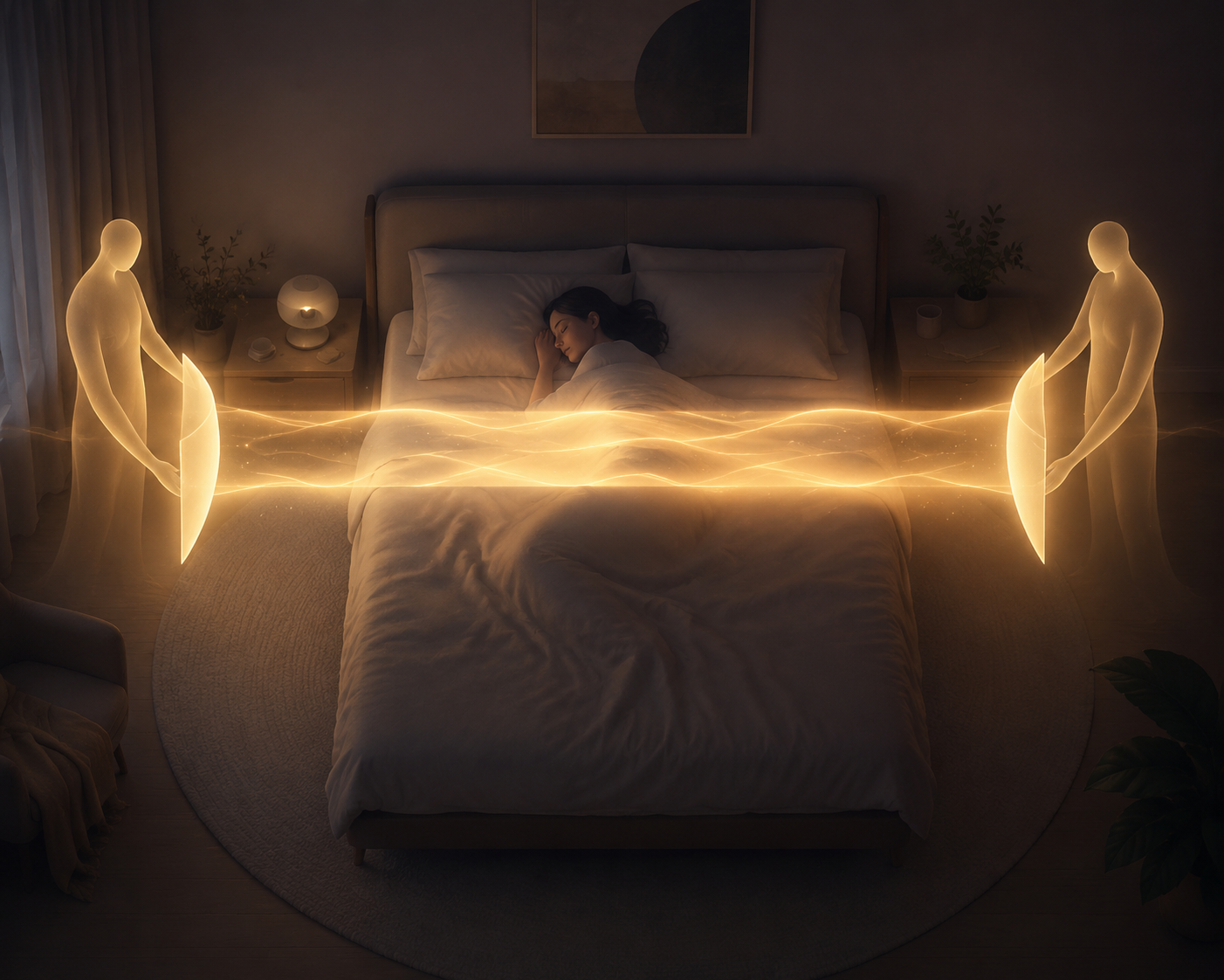 A protected continuous band of anchor sleep in an abstract bedroom scene
