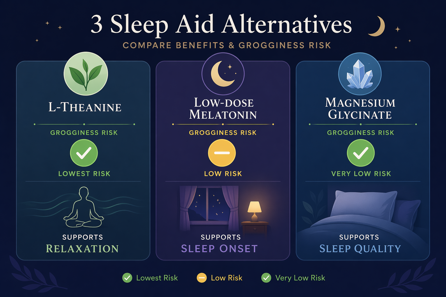 Three sleep aid alternatives compared by grogginess risk.
