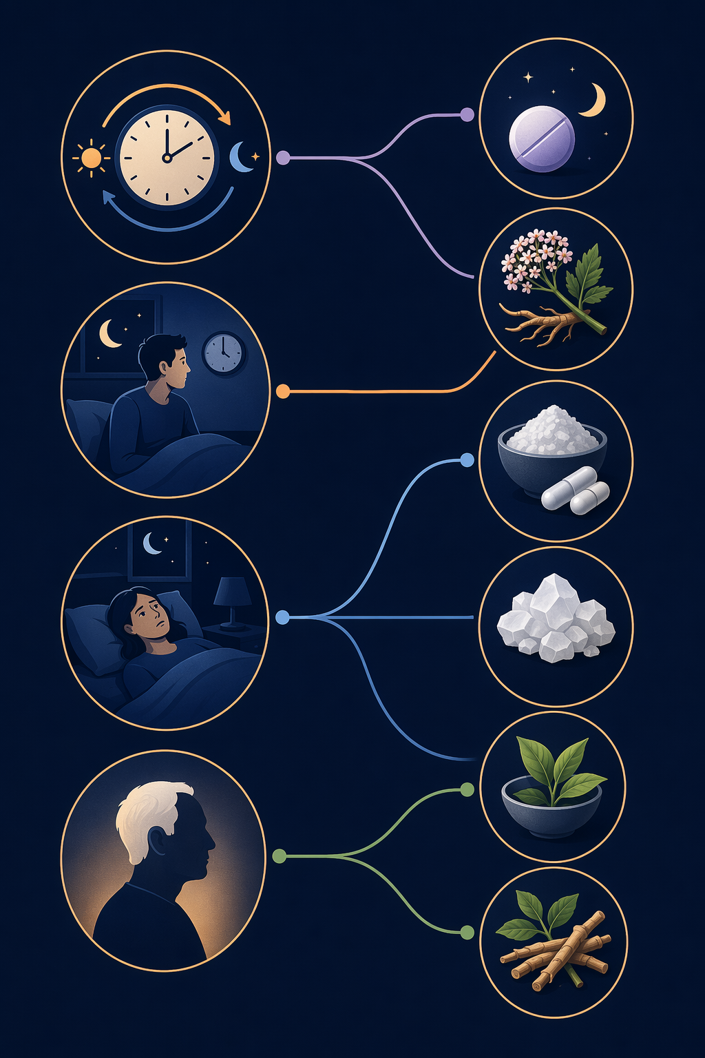 Matching guide connecting sleep problems to natural sleep aid options