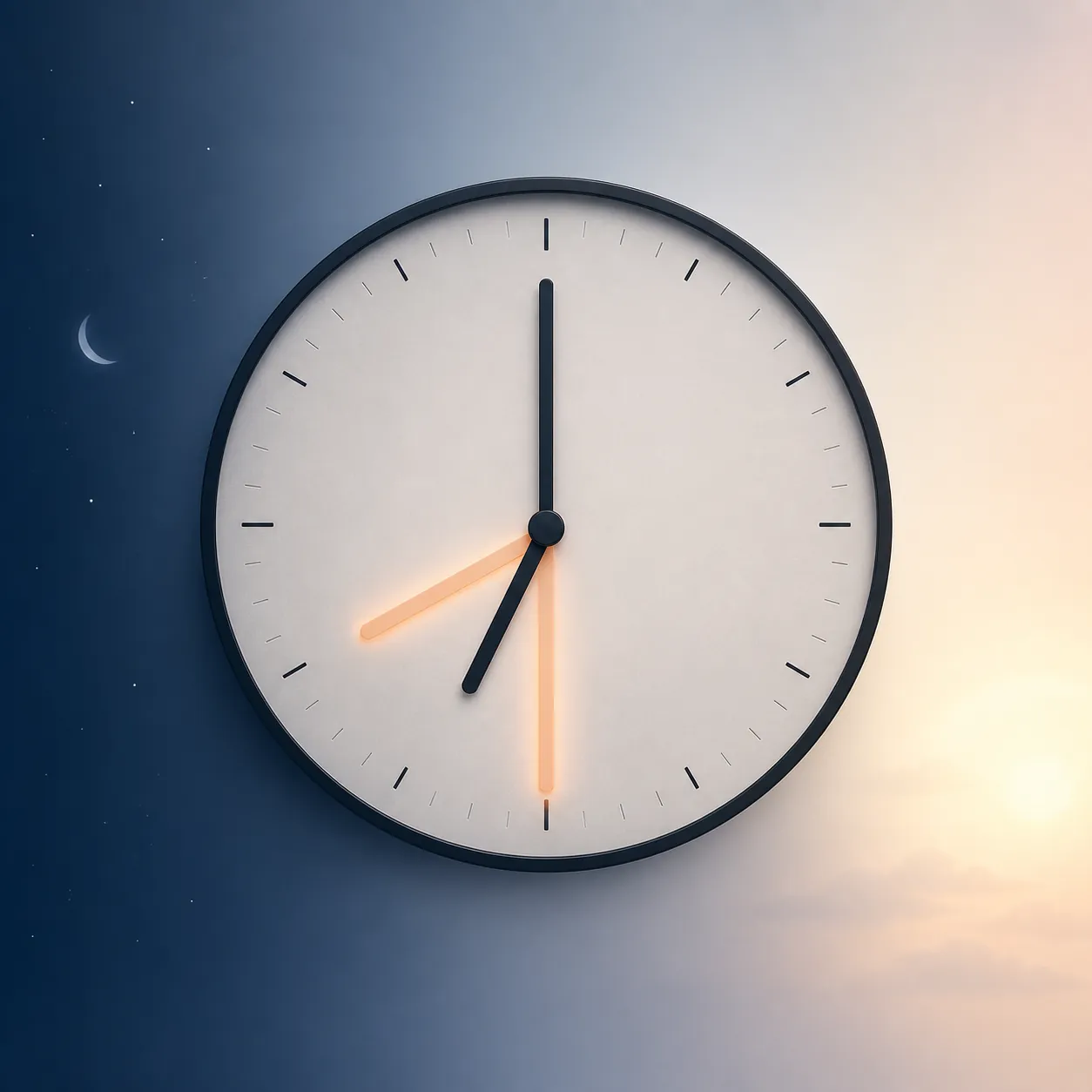 Clock showing a fixed social time while a second ghosted clock hand suggests the body clock lagging later
